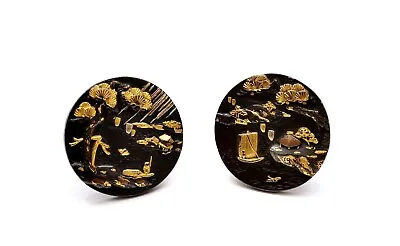 1930's Japanese High Relief Mixed Metal Gold Silver Shakudo Menuki Cufflinks • $499