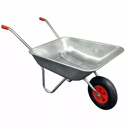 Heavy Duty Wheelbarrow 65l Litre Galvanised Steel Outdoor Wheel Barrow Pneumatic • £34.99