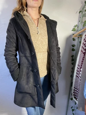 £35 • Buy Size S 6-10 Black Hooded Faux Shearling/Sheepskin Sherpa Coat From H&M