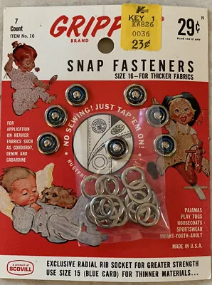 Snap Fasteners Vintage 1950s Gripper Brand  Radial Rib Socket Size 16 Sewing • $7.49