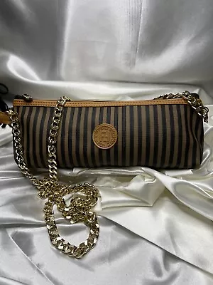 Authentic Fendi Vintage Cosmetic Pouch Bag Converted Gold Chain Strap Beauty Lin • $177.11