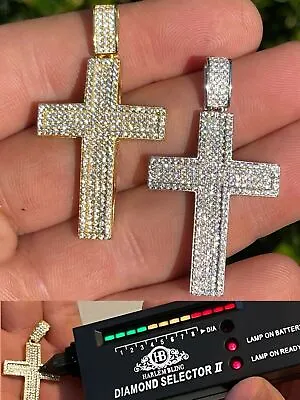 MOISSANITE Real 925 Silver 14k Gold Plated Cross Pendant Iced Pass Tester HipHop • $91.78