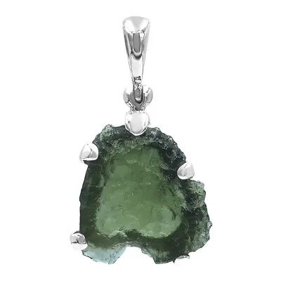 Rough Moldavite Pendant In Sterling Silver Certificate Of  Authenticity • $89.99