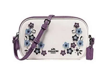 28b NWT COACH CROSSBODY POUCH WITH MULTI FLORAL APPLIQUE CHALK LEATHER 59557 • $139