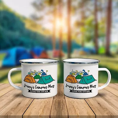 Personalised Camping Enamel Tin Mug Festival Tea Coffee • £9.95