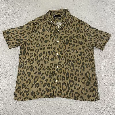 All Saints Shirt Mens Large Relaxed Fit Brown Black Leopard Rayon Camp Collar • $49.95