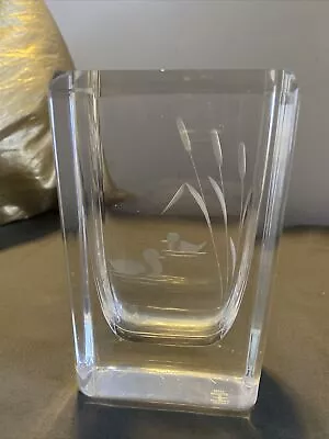 £38.69 • Buy Vintage Signed Edenfalk For Skruf Sweden Crystal Vase Etched Ducks In A Pond
