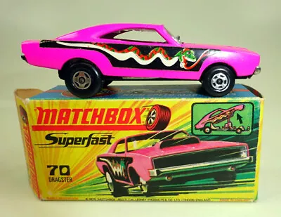 Matchbox Superfast No. 70B Doge Dragster Pink Rarer Dark Green Snake Boxed • $135