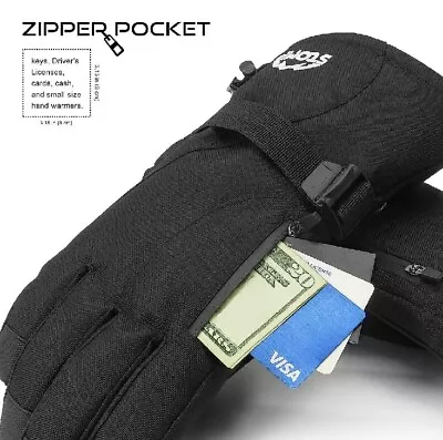 Mens Thinsulate 3M Water Resistant Waterproof Winter Snow Ski Gloves +Zip Pocket • $19.99