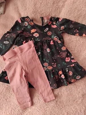 Baby Girls Dress Legfings Outfit Navy Pink Floral Fist Size Newborn Worn Once • £3.50