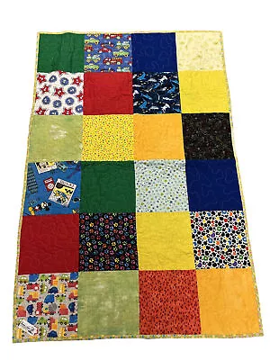 Project Linus Handmade Patchwork Baby Childs Quilt Snoopy Mickey Mouse 35x54” • $11.19