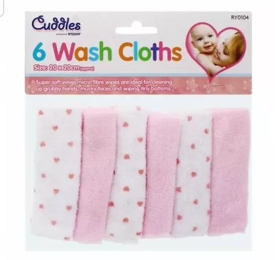 Pack Of 6 Pink Soft Baby Face Wash Cloths Towel Flannel Machine Wash 0 Months + • £3.99