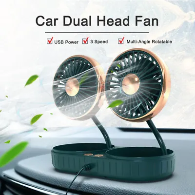 USB Powered Car Fan Portable Table Fan Dual Head Desk Fan Quiet Vehicle Cooler • £7.89