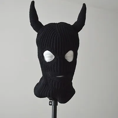 Custom Creepy Devil Horns Beanie Ski Mask 3 Holes Balaclava Halloween Goth Hat • $109.25