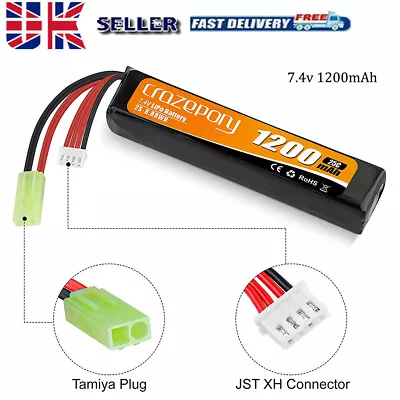 7.4V 1200mAh Airsoft LiPo Battery 25C W/Mini Tamiya Connector For Airsoft Rifle • £14.99