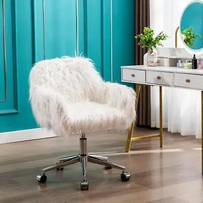 Modern Faux Fur Home Office Chair Makeup Vanity Chair With Gold Plating Base • $174.49