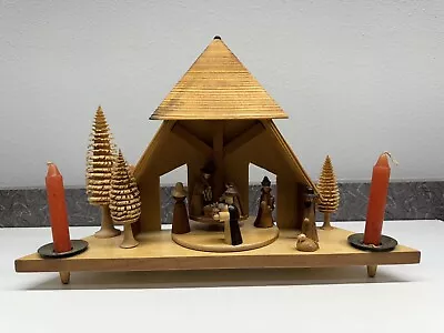 Erzgebirge Wooden Spinning Pyramid Nativity With Spanbaum Trees Read Descript. • $21.95