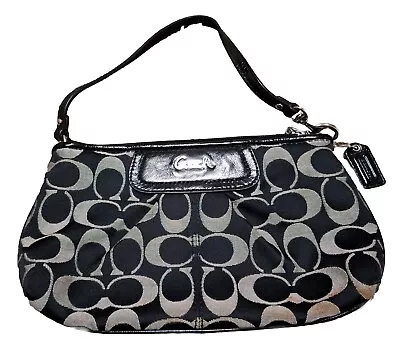 COACH Signature Sateen RETIRED Blk/Silver Wristlet Size Large • $125