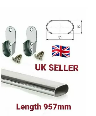 Wardrobe Rail Oval Hanging Chrome Tube 957x30x15mm + End Supports UK SELLER  • £7.79