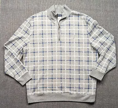 Nautica Sweater Mens XXL  Gray Blue Plaid 1/4 Zipper Long Sleeve  Cotton Blend • $14.75
