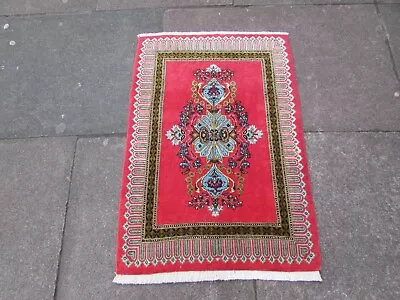 Fine Vintage Hand Made Traditional Rug Oriental Wool Pink Small Rug 90x61cm • £135