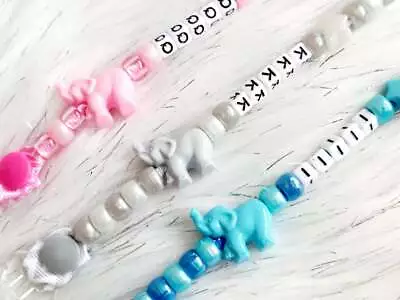 🌸PERSONALISED Dummy Clip Beads Strap Baby Girls Boys 🐘 🐻 ✈️MAM Adapter • £2.99