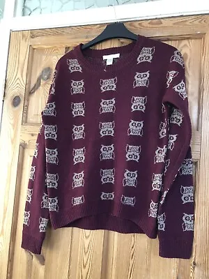 £3.95 • Buy LOVE BY DESIGN Ladies Maroon/Gold Owl Detail Jumper Size S