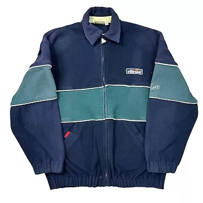 Vintage Ellesse Fleece Jacket Retro Y2K Striped Blue Green Mens Small • $37.32