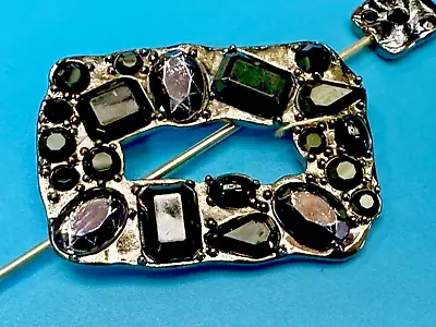 Studded Black Rhinestone Silver Tone Hair Pin Vintages Signed By Chico's • $7.45