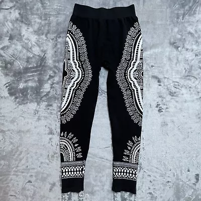 QJG Leggings Womens Small Black White Tribal Pants Warm Cozy • $9.75