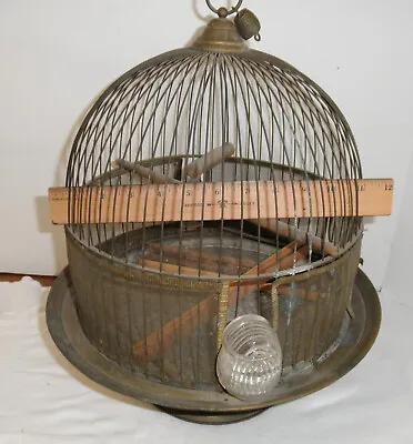 Vintage Wire Tabletop Or Hanging Bird Cage Glass Feeders & Perches • $29.99