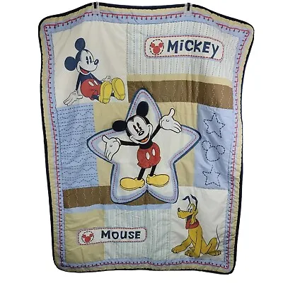 Vintage Disney Baby Mickey Mouse Pluto All Star Puffy Blanket Crib Quilt  • $41.59