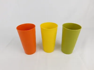 3 Vtg Tupperware 12 Oz. Tumblers Drinking Cups Yellow Orange Avocado #873-21 USA • $6.97