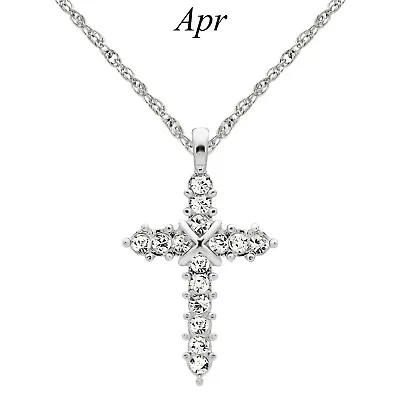 $13.99 • Buy Forever Silver Austrian Crystal Birthstone Cross Necklace 15 - 18  Adj Chain APR
