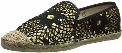 Womens C Label Adler Crochet Lacey Sequin Espadrilles Flats Shoes Black 10m • $22.50