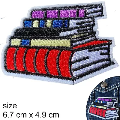 Book Stack Iron On Patch - Read Reading Books Novel Poet Writer Library Patches • $5.95