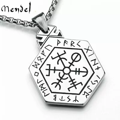 MENDEL Mens Viking Rune Vegvisir Compass Pirate Necklace Pendant Stainless Steel • $11.99