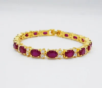 $40.69 • Buy Gorgeous Thai Ruby Cubic Zirconia 22k Yellow Gold Plated Bracelet Women Jewelry