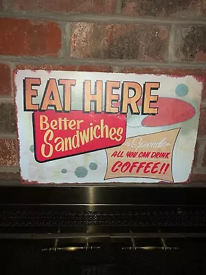 Antique Distressed Red Shed Metal Sign Hamburger Restaurant 10 X 16 • $35