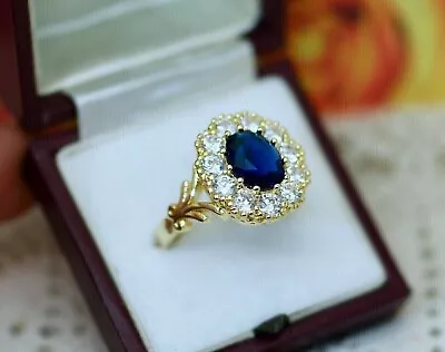 2.5 Ct Oval Cut Lab-Created Blue Sapphire Women's Ring In 14K Yellow Gold Plated • $111.29