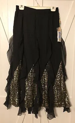 ... Way Skirt Womens Size 10 Mermaid Zip Evening Fit And Flare Lined Black Gold • $11.48