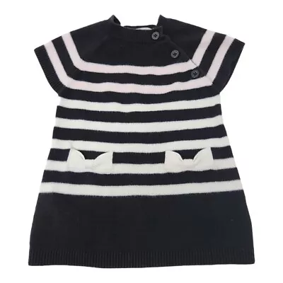 Maggie & Zoe Knit Dress Size 6-9 Mos Navy W/ White & Pink Stripes Bows • $8