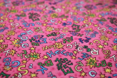 SCHOOL Fabric FULL YARD By The Yd. {100% COTTON} Teacher MATH Reading Books Pink • $14.99