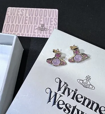 Vivienne Westwood Nana Pink Crystal Opal Earrings Studs With Gold Tone~A52 • $69