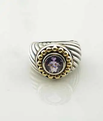 Vintage Sterling Silver Ring Amethyst Gold Accent Purple Size 6 • $79.64
