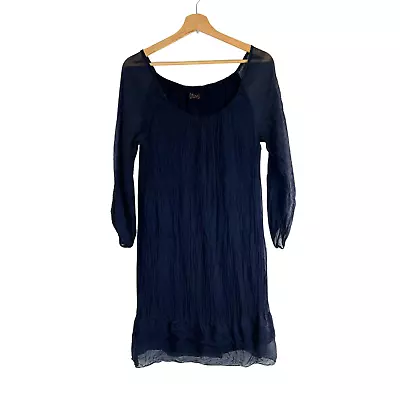 Phase Eight Dress Medium UK 10 12 Ladies Blue SILK Tunic Made In Italy Ruffle • £23.95