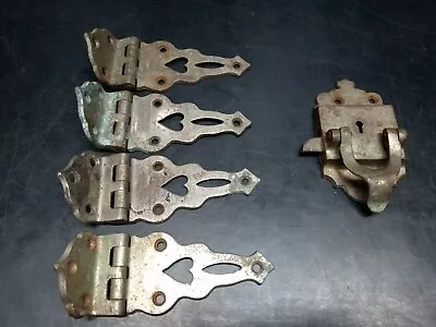 Vintage Set Of Icebox Hardware Hinges Replacement Latch Pieces Heart Hinge Metal • $199.99