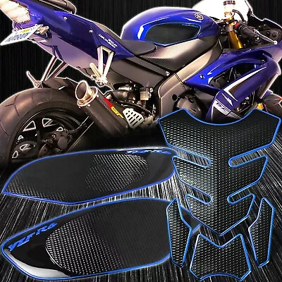 Perforate Side Traction Knee+Tank Pad Sticker Protector 08-16 YZF-R6 Chrome Blue • $33.88