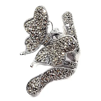 (SIZE 789)  HUGE BUTTERFLY FLOWER RING Marcasite Stones .925 STERLING SILVER • $35