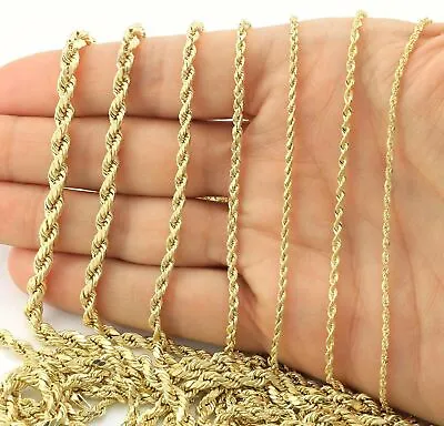 $91.99 • Buy 14K Yellow Gold 1mm-5mm Diamond Cut Rope Chain Necklace Bracelet 7 - 30  Hollow